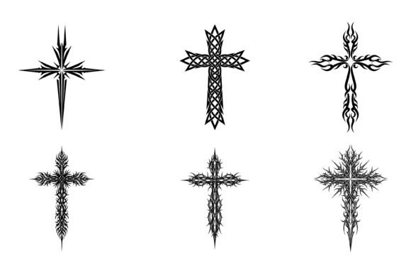 Christian Cross Tattoo Set Design for T-Shirt Graphics & Branding