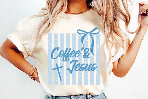 Coquette Coffee and Jesus, Retro Christian Graphics for T-Shirt Designs