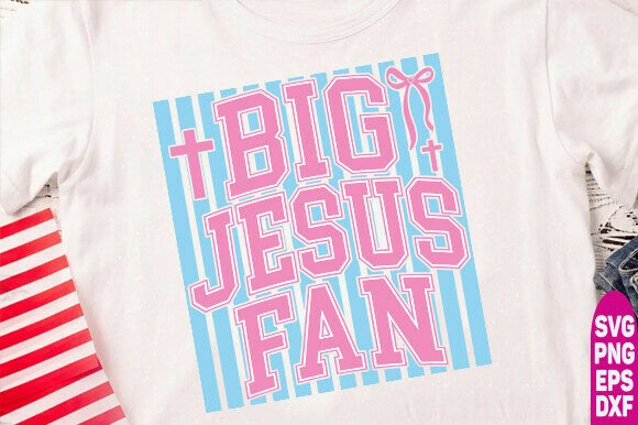 Striped Big Jesus Fan PNG, Preppy Christ Graphics for T-Shirt Designs