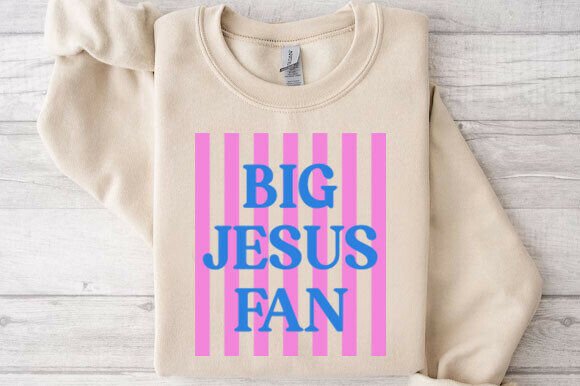 Striped Big Jesus Fan, Preppy Christian – Playful T-Shirt Graphics for Bold Brand Personalities